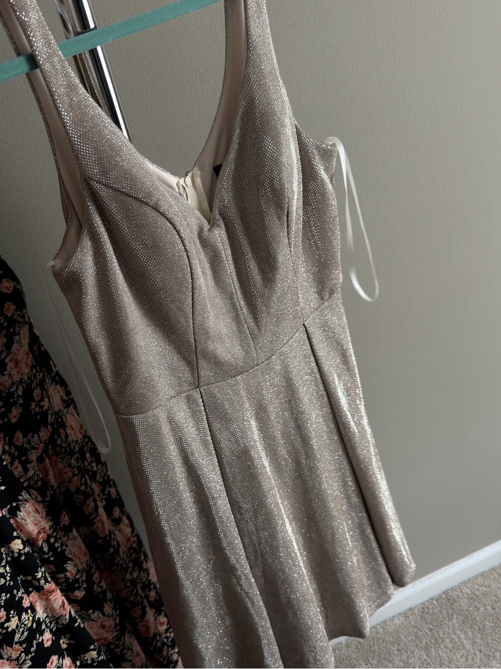 B. Smart Shimmery Silver Sleeveless Fit & Flare Mini Dress